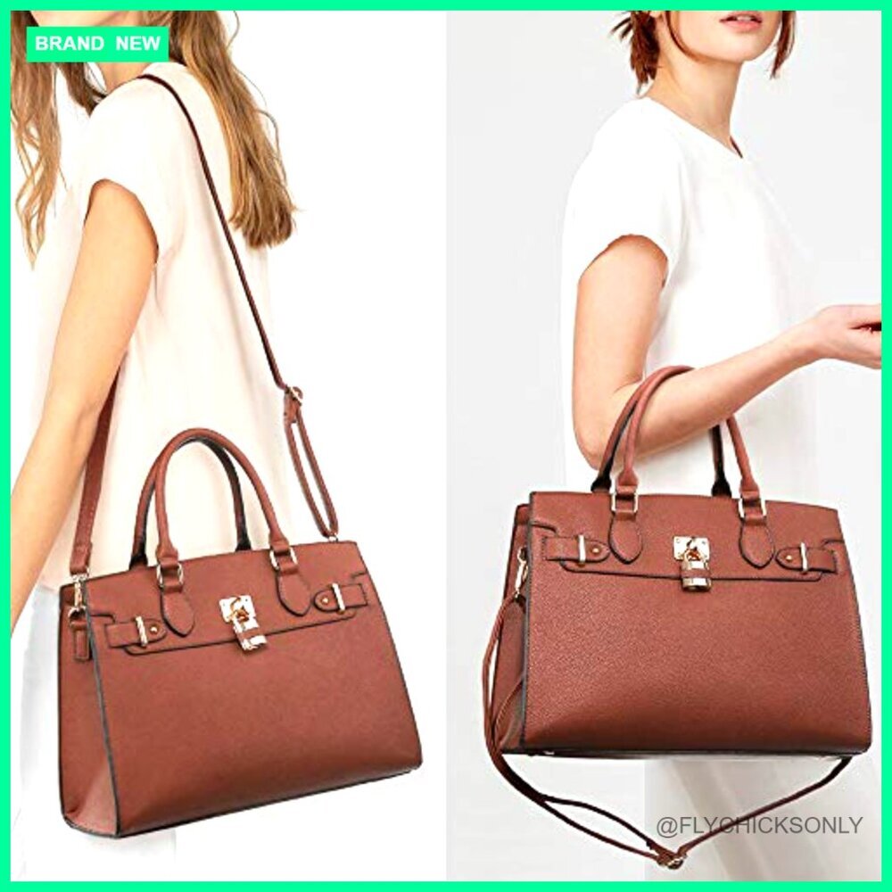 Large Vegan Leather Satchel Tote with Matching Clutch for Work - Picture 2 of 7